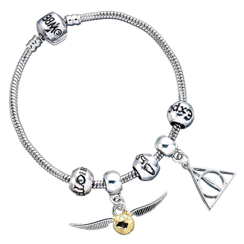 Pulsera plateada charms Deathly Hallows Snitch 3 Spellbeads Harry Potter THE CARAT SHOP