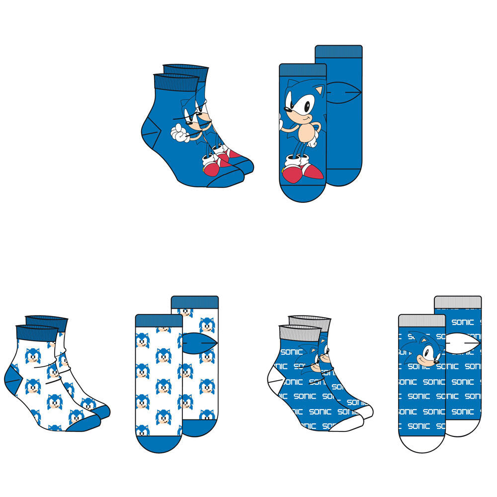 Set 3 calcetines Sonic The Hedgehog adulto surtido SEGA