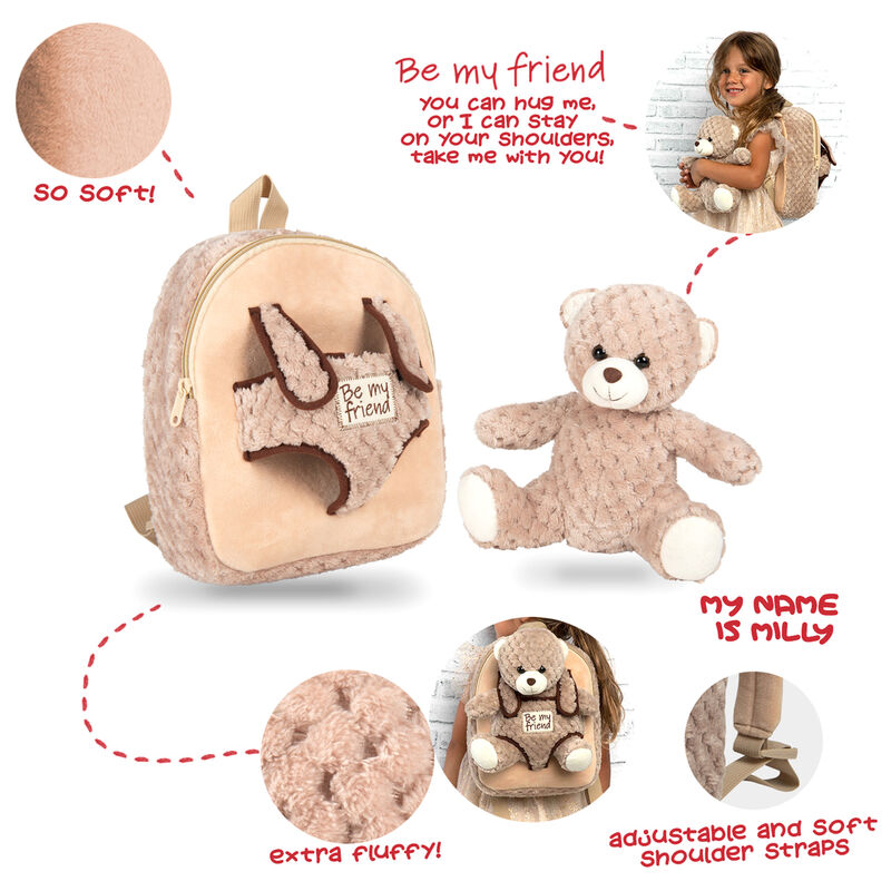 Mochila + peluche Oso Milly 26cm PERLETTI