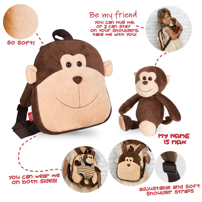 Mochila reversible + peluche Mono Max 25cm PERLETTI
