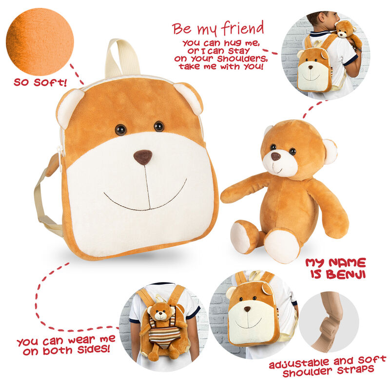 Mochila reversible + peluche Oso Benji 25cm PERLETTI