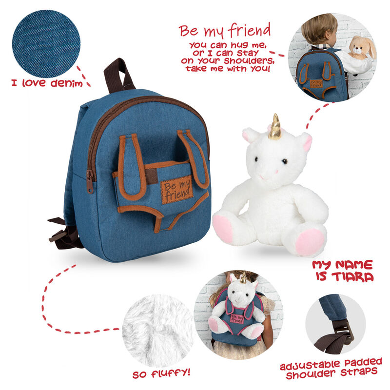 Mochila + peluche Unicornio Tiara 26cm PERLETTI