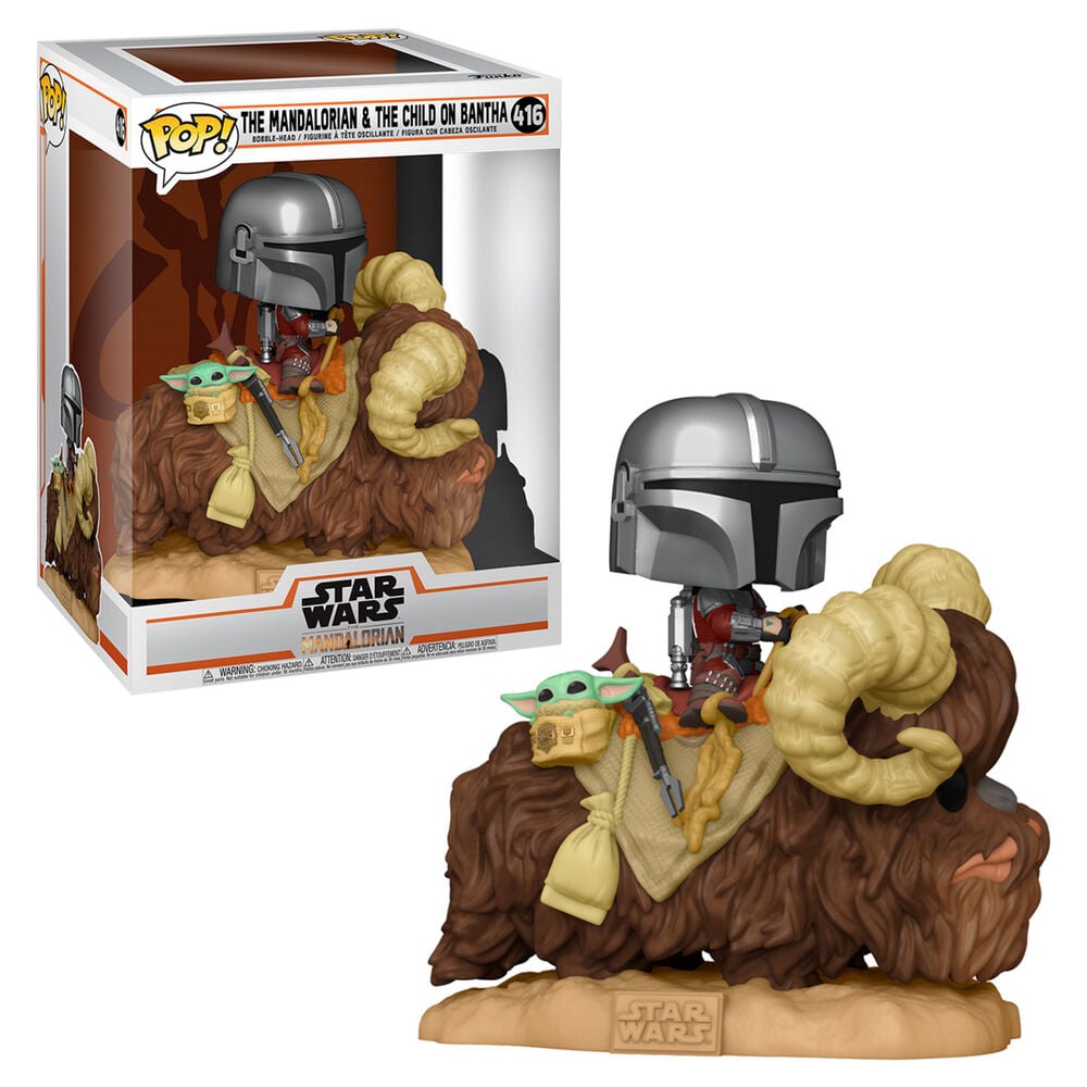 Figura POP Star Wars The Mandalorian Mando on Bantha with Child in Bag FUNKO
