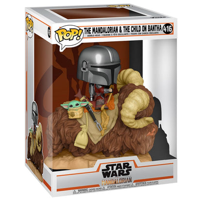 Figura POP Star Wars The Mandalorian Mando on Bantha with Child in Bag FUNKO