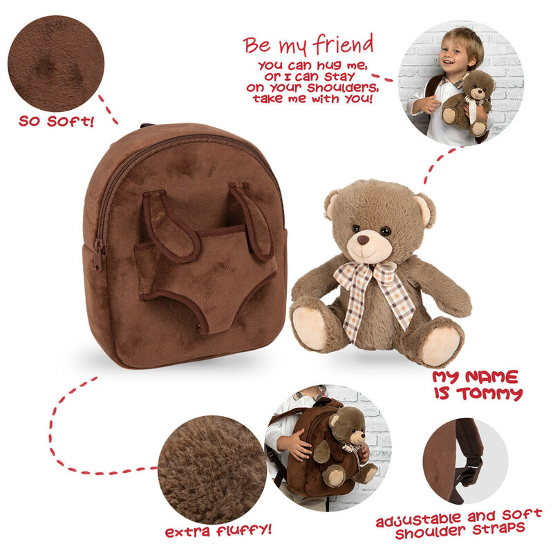 Mochila + peluche Oso Tommy 26cm PERLETTI