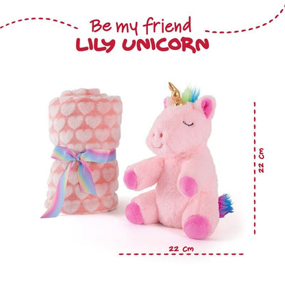 Peluche + Manta suave Unicornio Lily 22cm PERLETTI