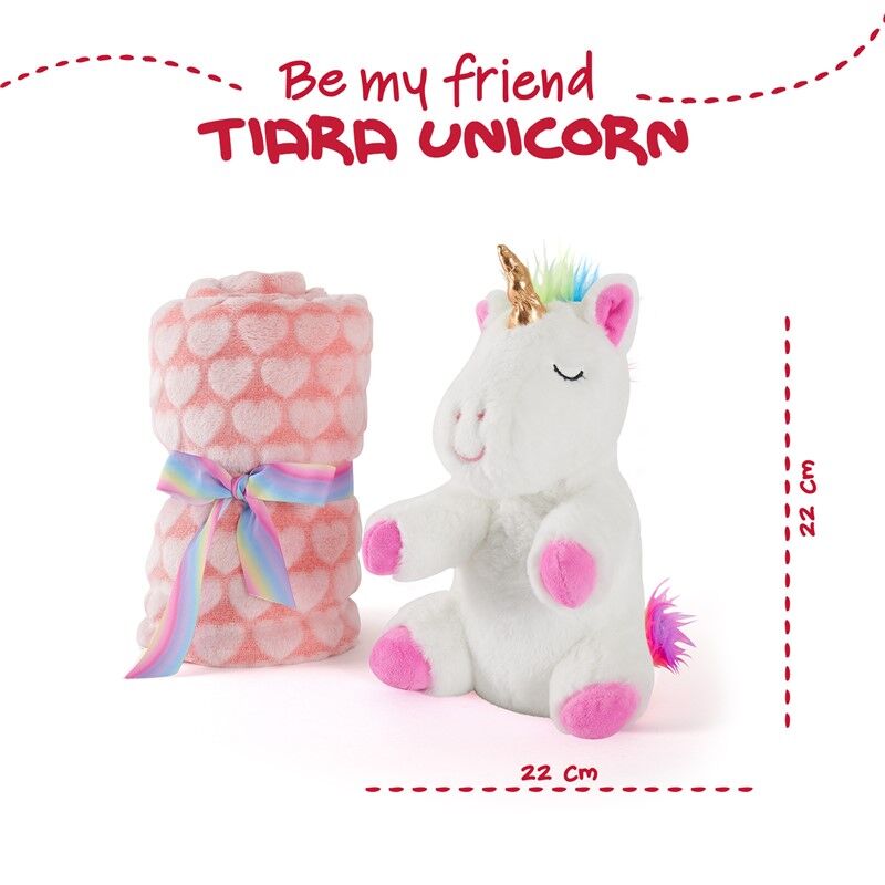 Peluche + Manta suave Unicornio Tiara 22cm PERLETTI