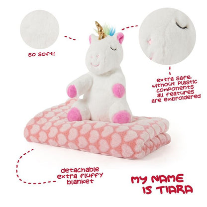 Peluche + Manta suave Unicornio Tiara 22cm PERLETTI