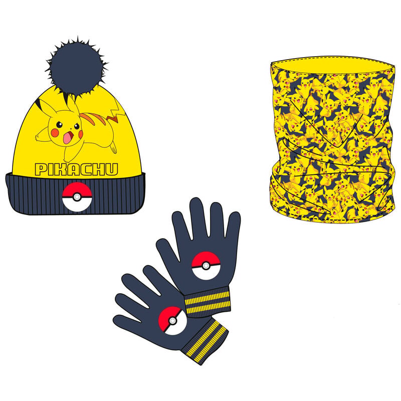 Set gorro braga cuello y guantes Pikachu Pokemon NINTENDO