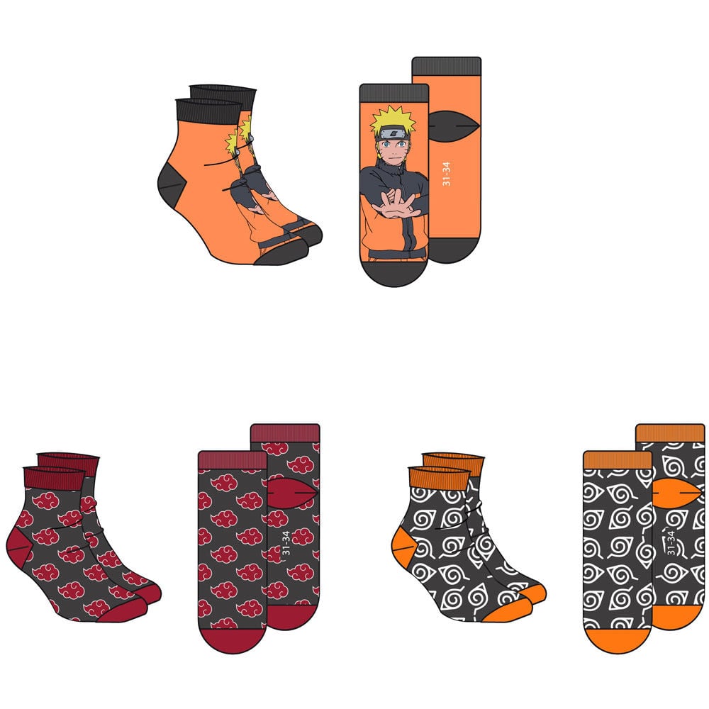 Set 3 calcetines Naruto Shippuden adulto surtido PIERROT