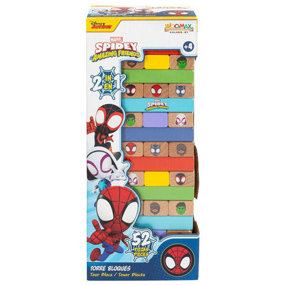 Juego Torre Bloques + Domino madera Spidey Marvel WOOMAX