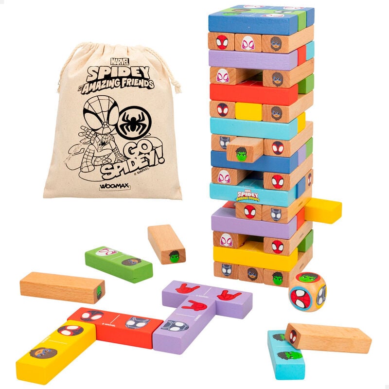 Juego Torre Bloques + Domino madera Spidey Marvel WOOMAX