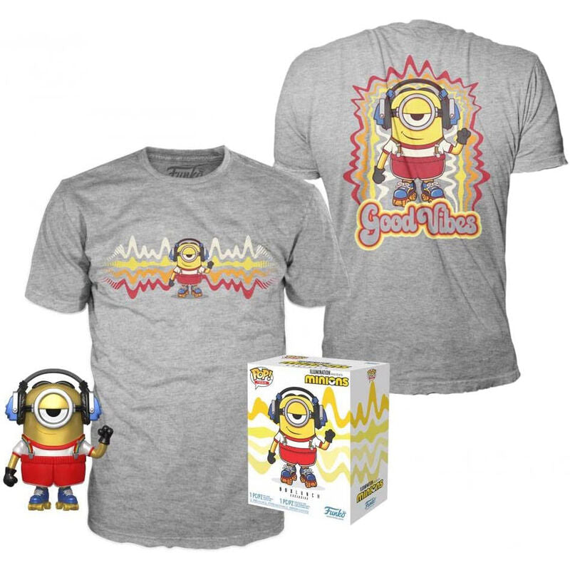 Set figura POP & Tee Minions Roller Skating Stuart Metallic Exclusive FUNKO
