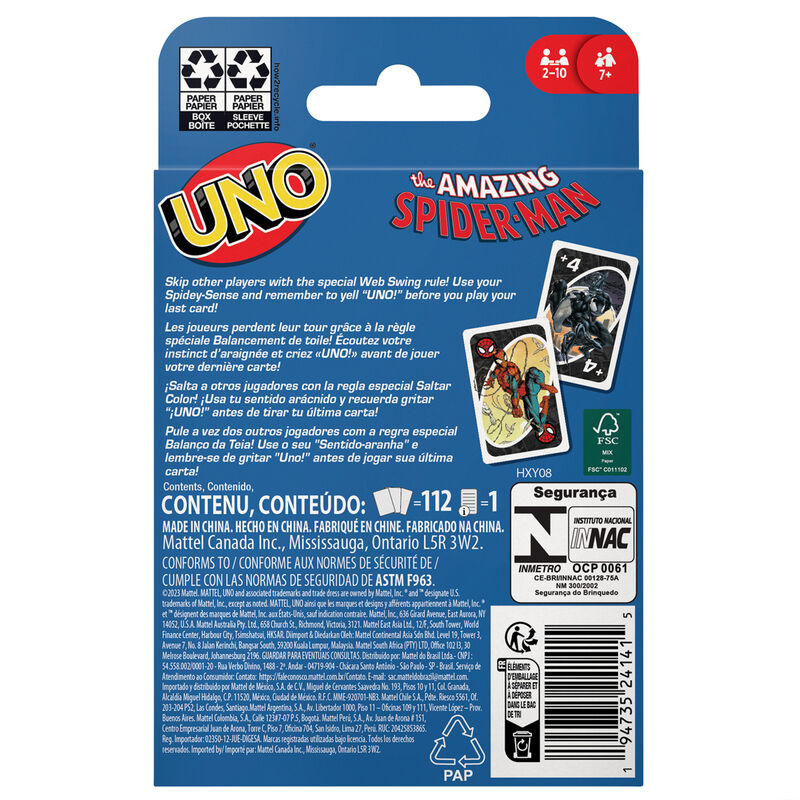 Juego cartas UNO Spiderman Marvel MATTEL