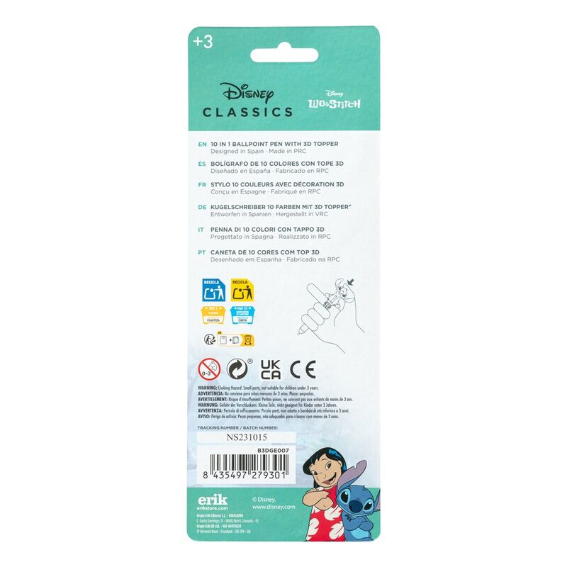 Boligrafo 3D 10 colores Stitch Disney ERIK