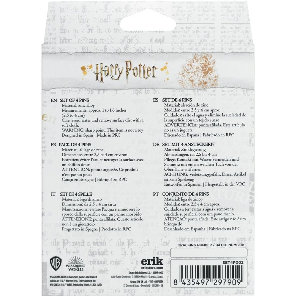 Set 4 pins Hogwarts Harry Potter ERIK