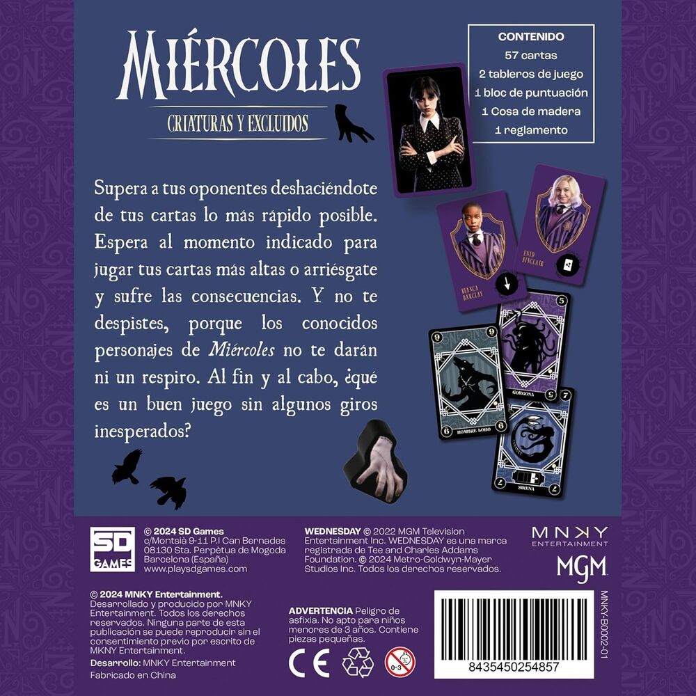 Juego de cartas Criaturas y Excluidos Miercoles Wednesday español SD GAMES