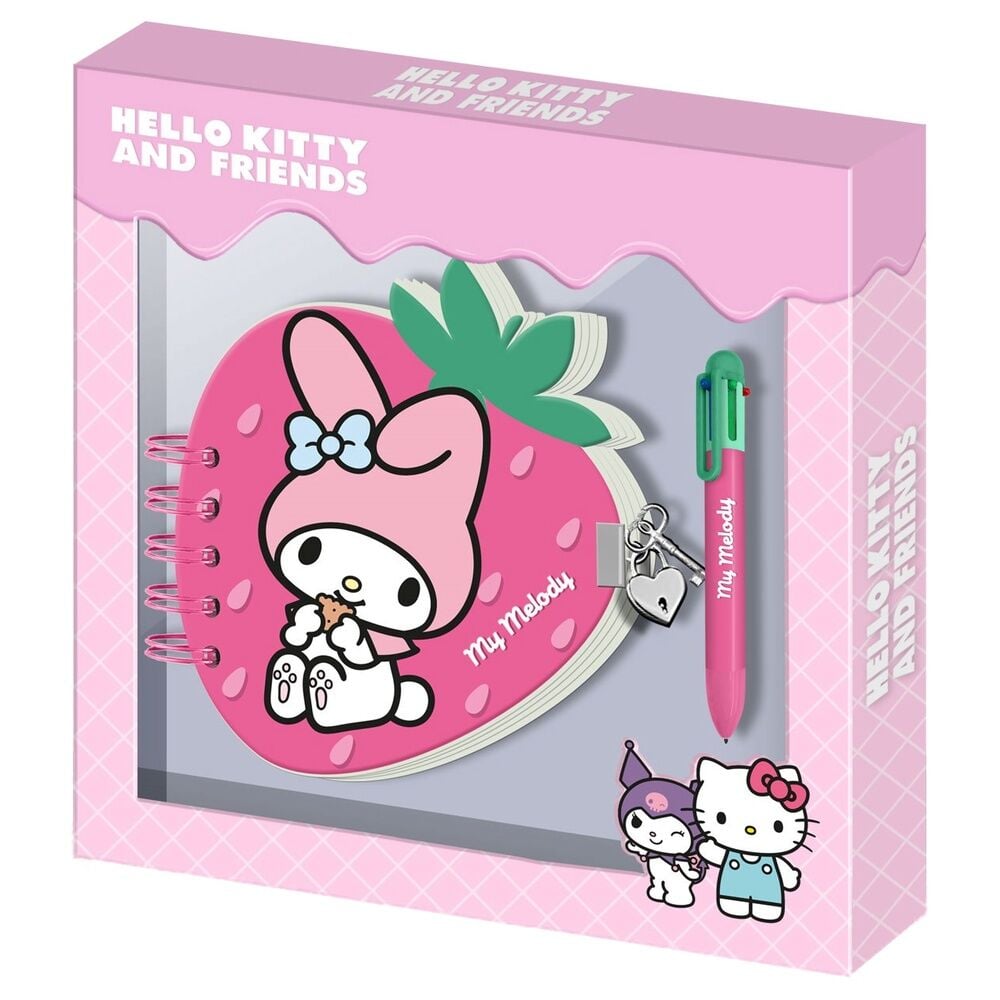 Diario + Boligrafo Fresa My Melody Hello Kitty and Friends KARACTERMANIA