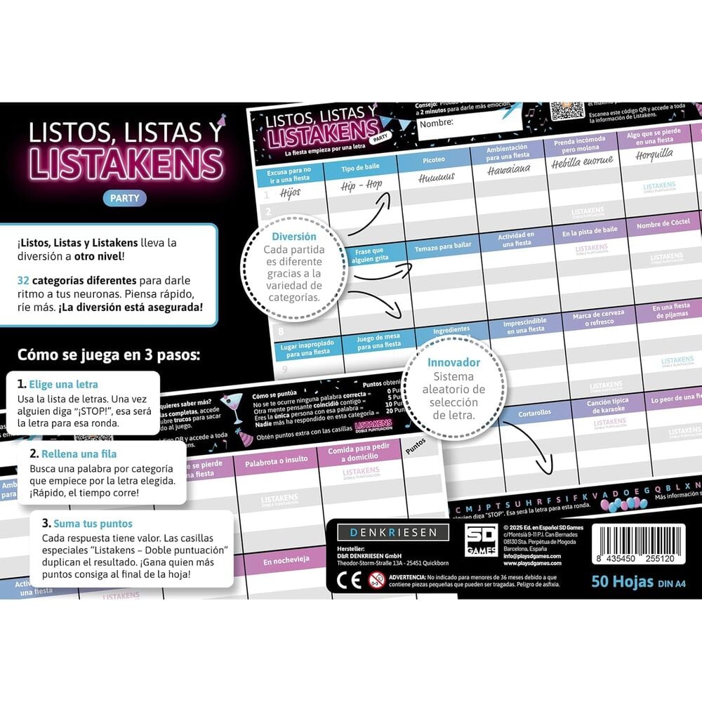 Juego mesa Listos Listas y Listakens Party español SD GAMES