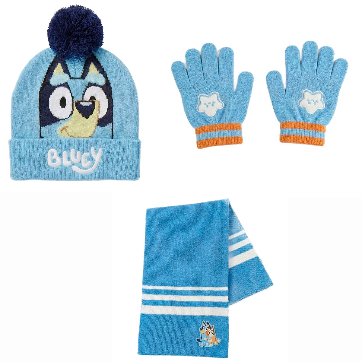 Conjunto gorro guantes bufanda cuello Bluey CERDÁ