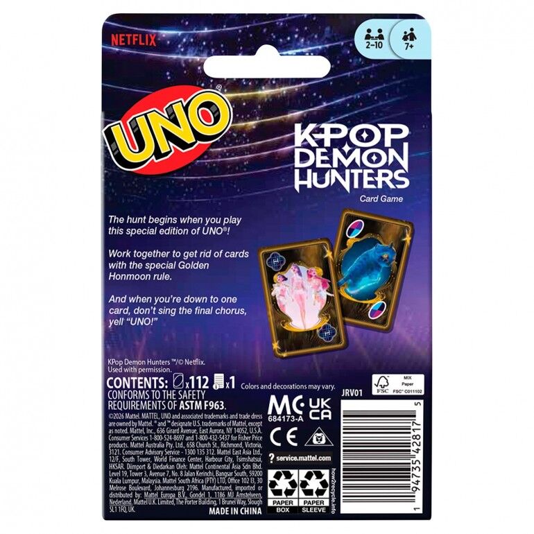 Juego cartas UNO KPop Demon Hunters MATTEL
