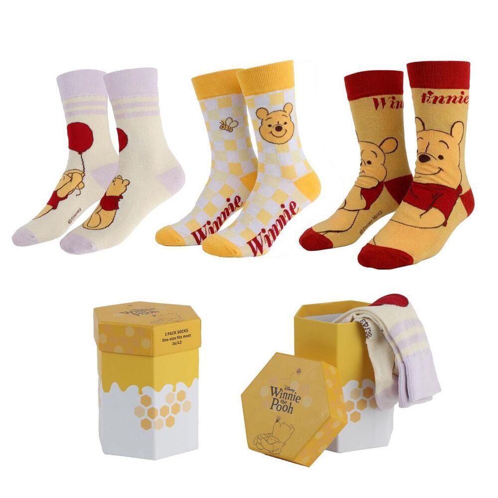 Set 3 pares calcetines Winnie the Pooh Disney adulto surtido CERDÁ